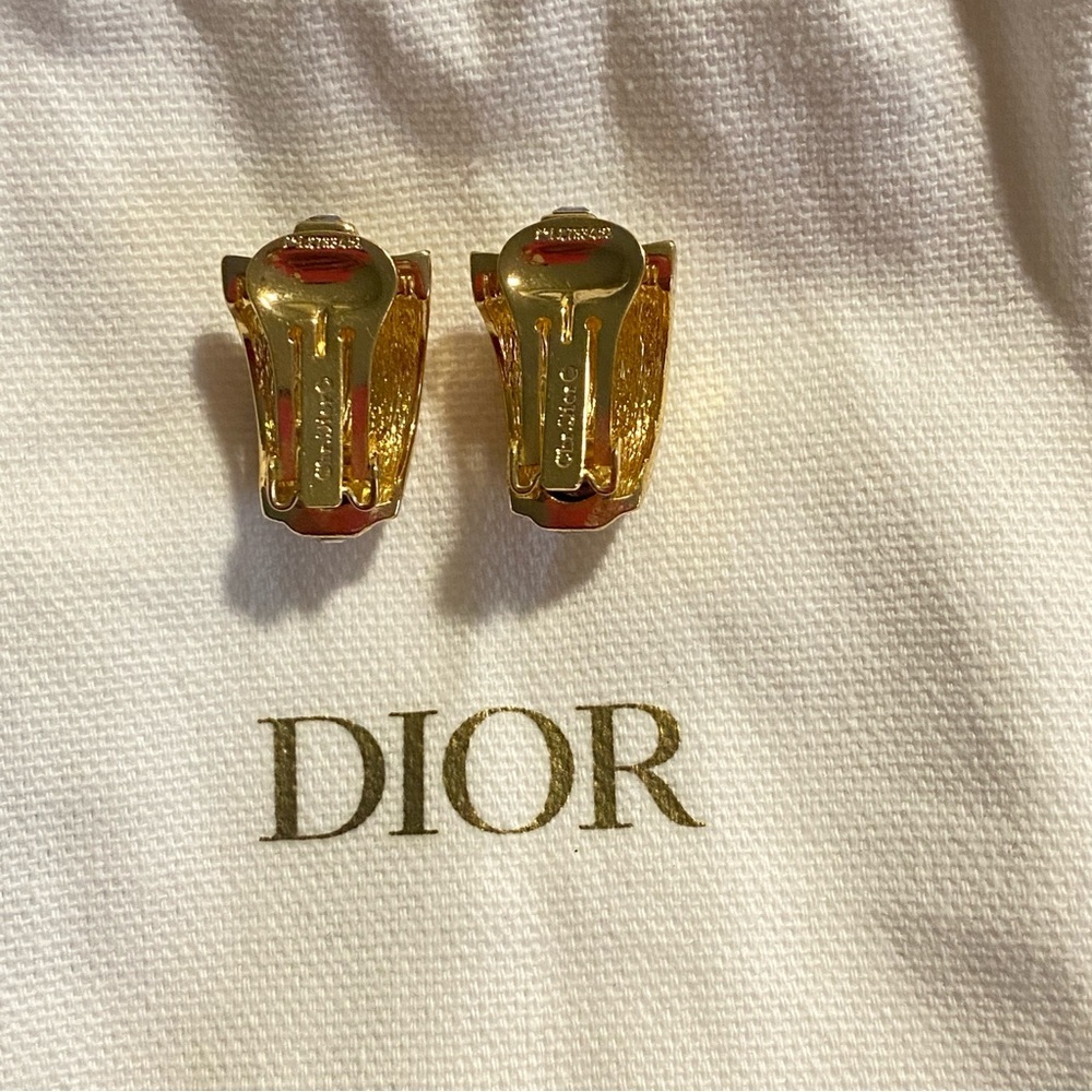 Gorgeous Vintage Christian Dior Art Deco Baquette Rhinestone Clip On Earrings - Picture 5 of 8